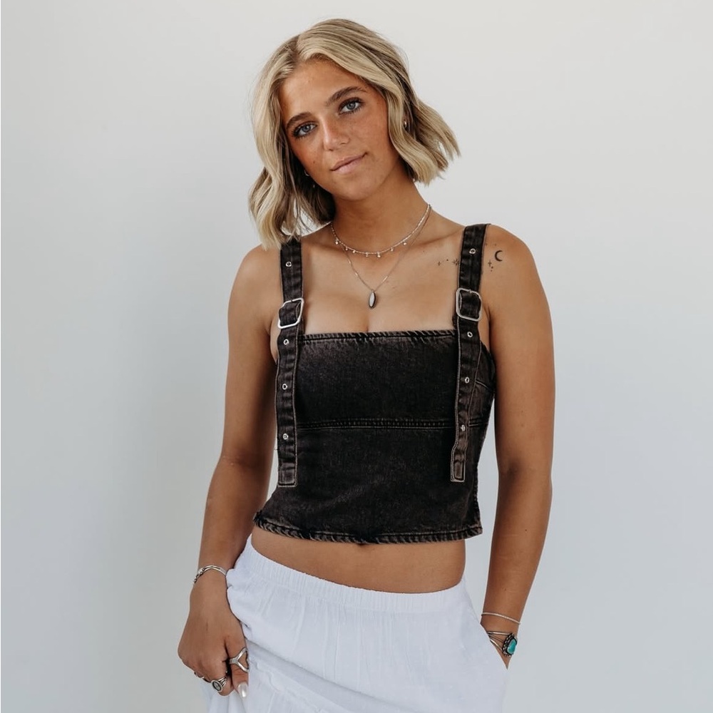 Black Denim Crop Top